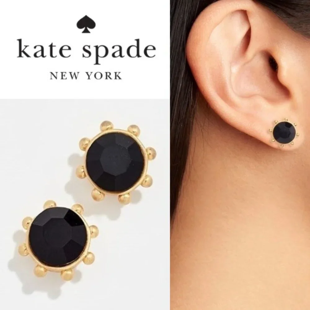 🖤 NEW Kate Spade Jet Flying Colors Bezel Stud Earrings